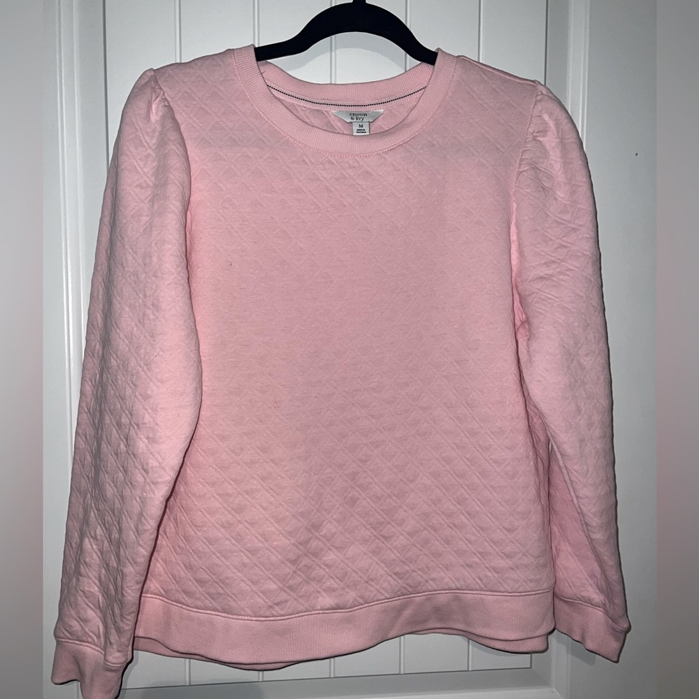 crown & ivy Pink Quilted Puff-Sleeve Sweatshirt